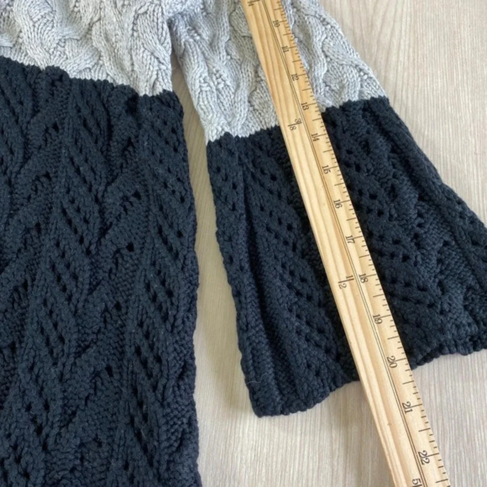 Boho Whimsigoth Cable Knit‎ Cardigan Women S Grey Black Colorblock - Picture 8 of 10